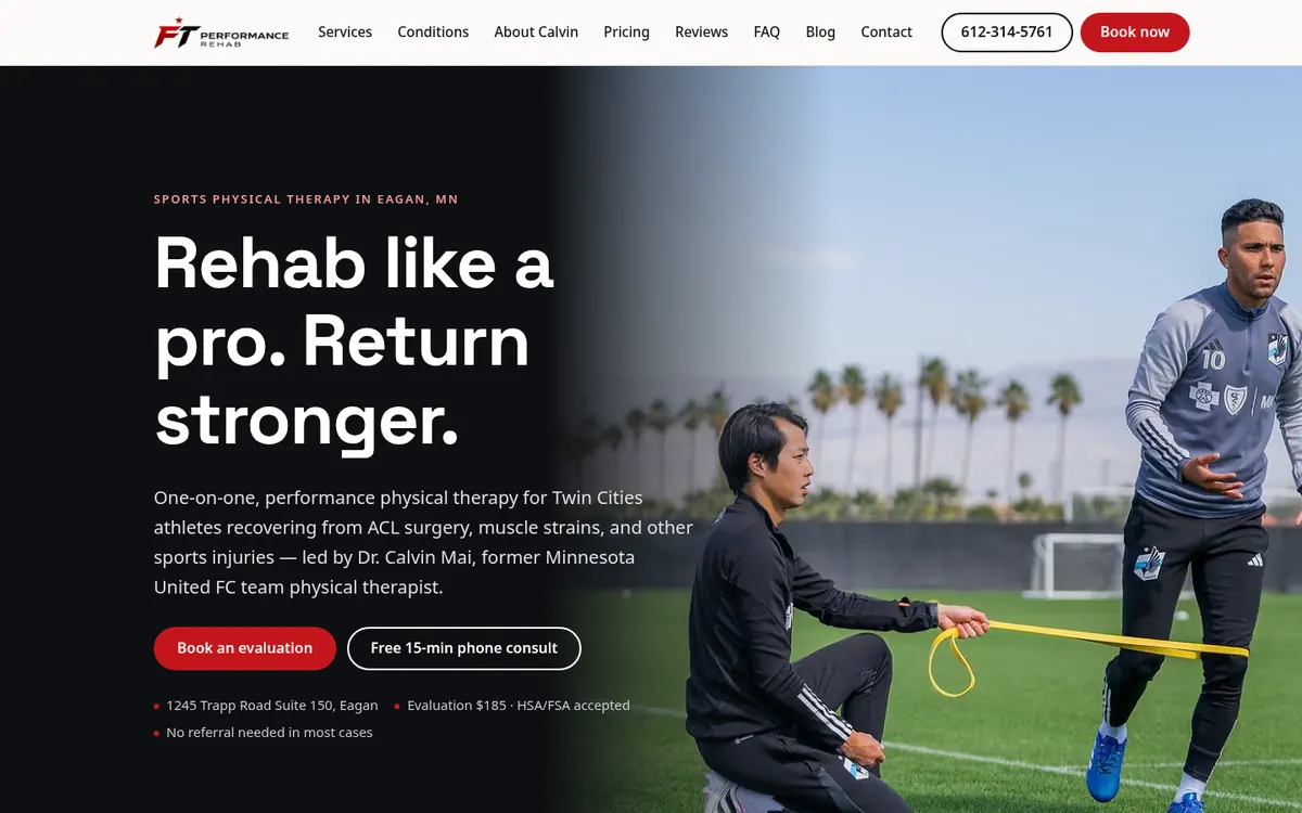Screenshot of the First Touch Performance Rehab redesign preview homepage